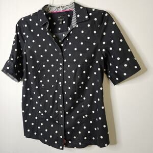 Talbots Womens Black & White Polka-dot Print Short Sleeve Non-iron Top Blouse 8P